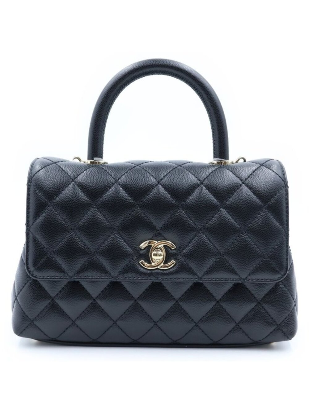 Chanel Top Handle XS 2-Way Chain Shoulder Bag Black Caviar Leather Plate Gold